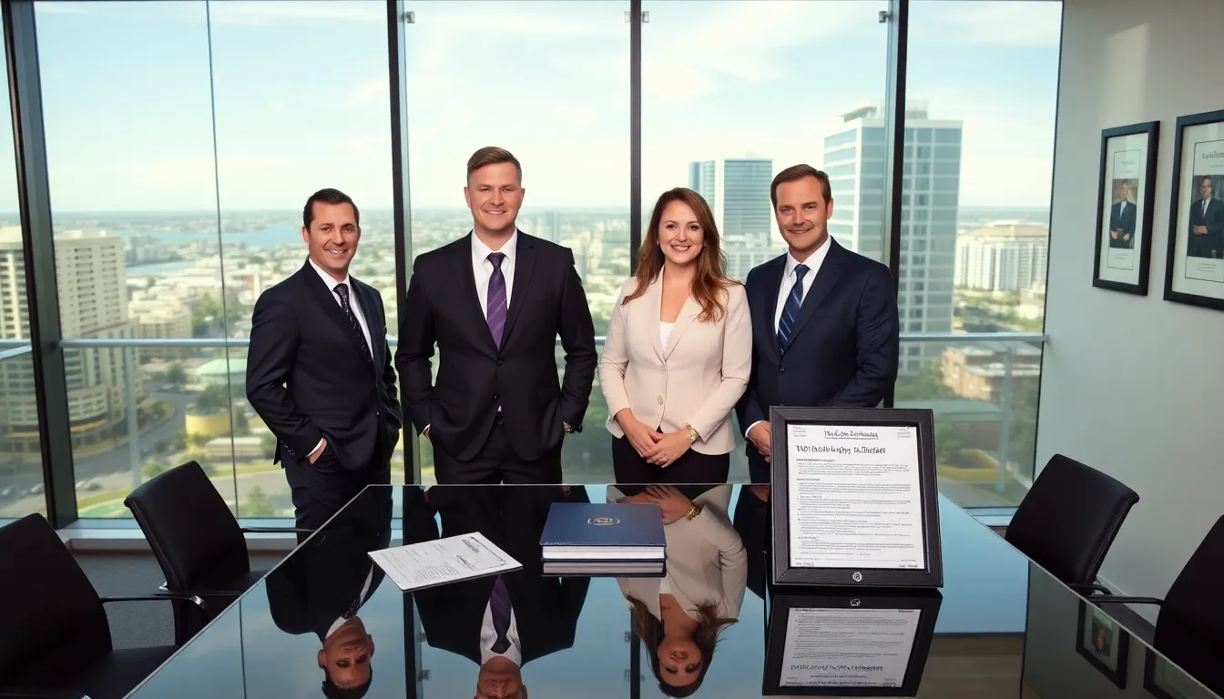 four workcover lawyers in a modern gold coast office setting